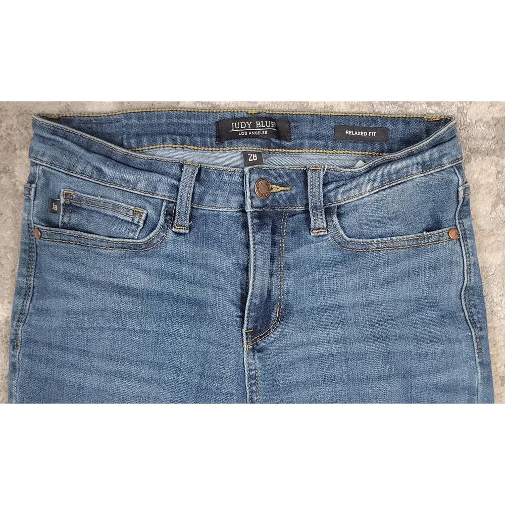Judy Blue Relaxed Fit Stretch Logo Jeans Women's Blue Denim Sz 28x26 - Picture 3 of 9